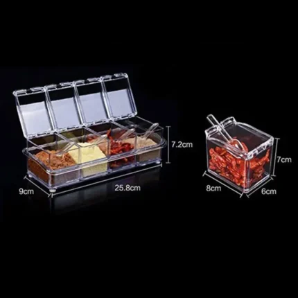 4 IN 1 Crystal Seasoning Box Acrylic Spice Container Jar Condiment Dispenser With Spoon Set - Image 2