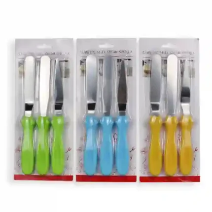 3 Pcs Set Stainless Steel Butter Cake Cream Knife Smoother Spatula Fondant Pastry Tool - Image 2