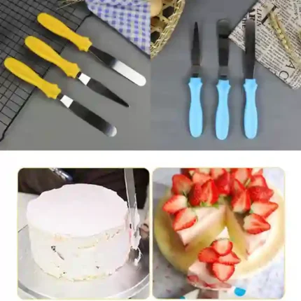 3 Pcs Set Stainless Steel Butter Cake Cream Knife Smoother Spatula Fondant Pastry Tool