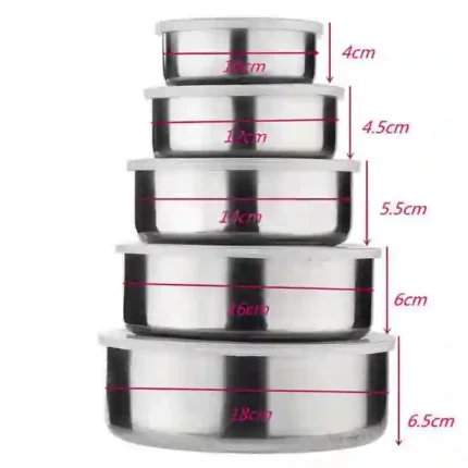 5 Pcs Stainless Steel Food Storage Bowls with Lids Reusable Fresh-keeping Boxes - Image 3