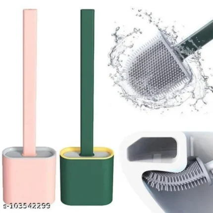 toilet cleaning brush Water leak proof with silicone base toilet flat head flexible soft with quick drying holder set - Minimalistic Sophistication - Image 3