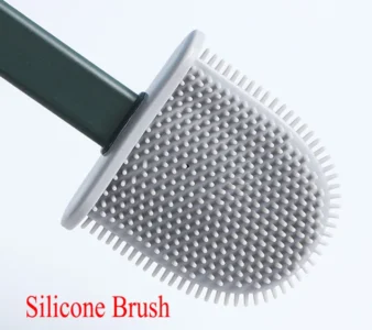 toilet cleaning brush Water leak proof with silicone base toilet flat head flexible soft with quick drying holder set - Minimalistic Sophistication - Image 4