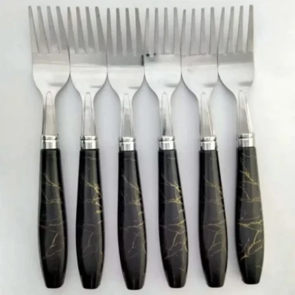 Stainless Steel Fork Spoon set Ceramic Desing With Plastic Handel ( 6 Pcs set)