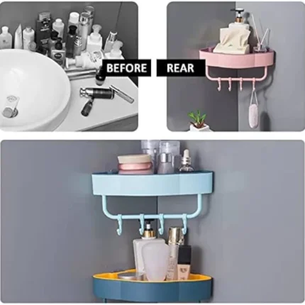 Bathroom Shelf With Hook,Free Punch Wall Corner kitchen Storage Shelves - Image 2