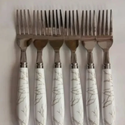 Stainless Steel Fork Spoon set Ceramic Desing With Plastic Handel ( 6 Pcs set) - Image 3