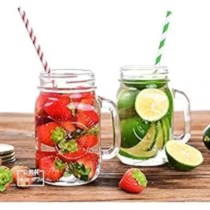 Straw Jar with Lid , Clear Glass Mason Jar (500 ml) - Image 3