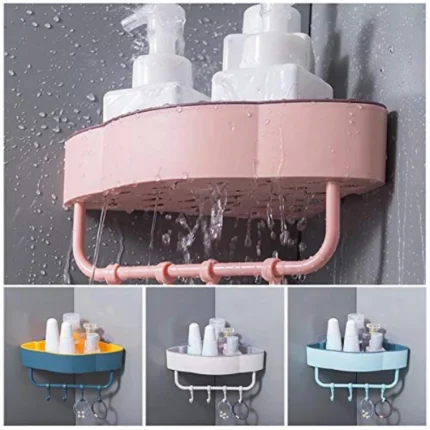 Bathroom Shelf With Hook,Free Punch Wall Corner kitchen Storage Shelves - Image 3