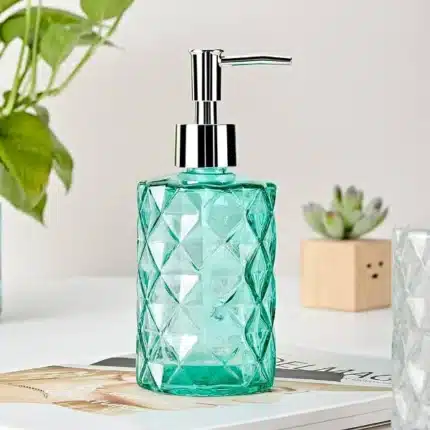Soap Dispenser Diamond Design Glass Soap Dispenser with Rust Proof Pump - Image 2