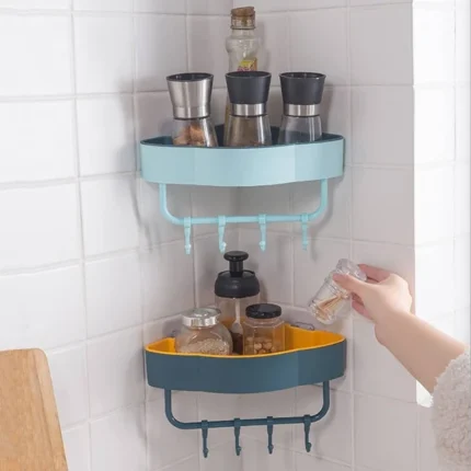 Bathroom Shelf With Hook,Free Punch Wall Corner kitchen Storage Shelves - Image 4