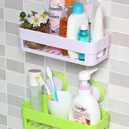 Plastic Vacuum Suction Shelf Wall Mounted Plastic Storage Rack