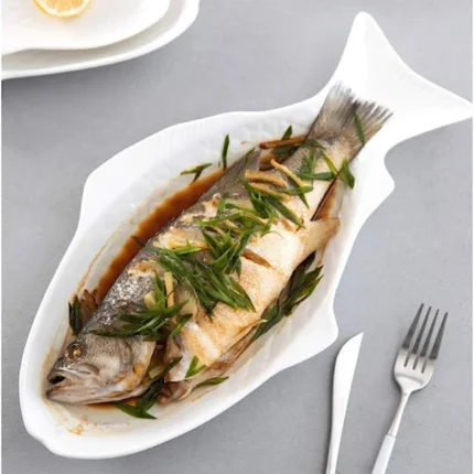 Ceramic 11 Inches White Tableware Creative Plate Fish/Leaf Shaped Dish - Image 2