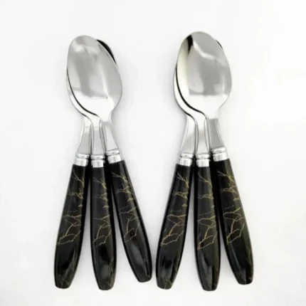 Stainless Steel Fork Spoon set Ceramic Desing With Plastic Handel ( 6 Pcs set) - Image 4