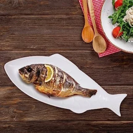 Ceramic 11 Inches White Tableware Creative Plate Fish/Leaf Shaped Dish - Image 3