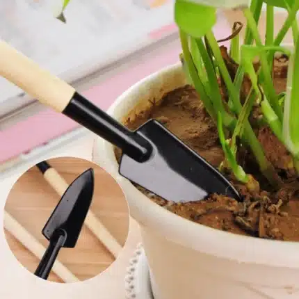 3 Pcs Wooden Handle Iron Head Plant Tool Set Garden Tools - Image 3