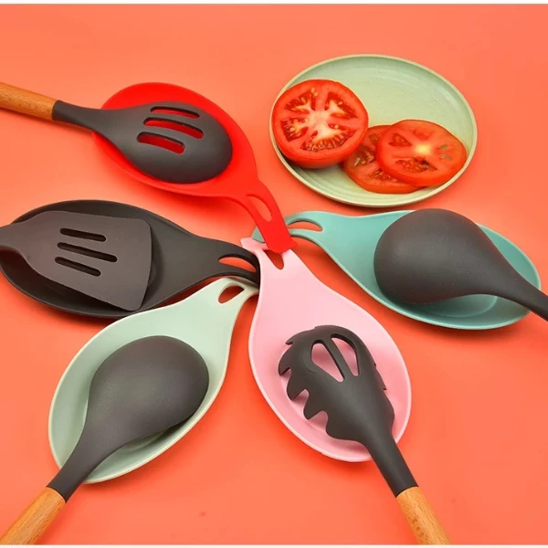 H9f969707c678452ba5084635e4e5dcadU Silicone Kitchen Cooking Spoon Rest Mat Heat Resistant Utensil Spatula Holder - Image 1