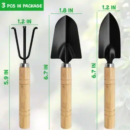 3 Pcs Wooden Handle Iron Head Plant Tool Set Garden Tools - Image 4