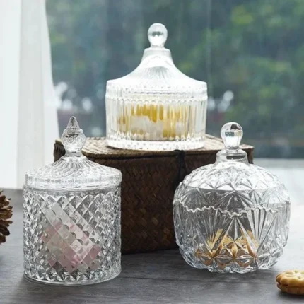 Luxury glass candy with glass lid for home decoration