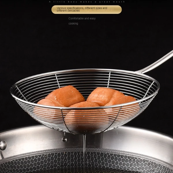 S45dce87a6eee4bc194fb4d932f6a5880f Stainless Steel Strainer Ladle Wire Skimmer Spoon With Handle - Image 1