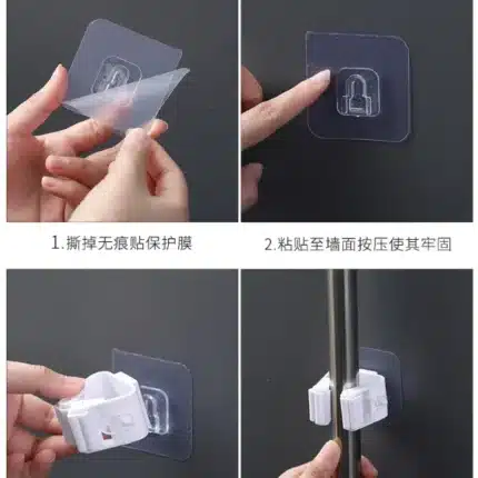 1PCS Bathroom Traceless Hooks Wall Mounted Mop Organizer Holder Waterproof Broom Hanger - Image 3