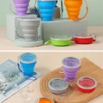 1Pc 200ml/240ml Portable Silicone With Lid Telescopic Collapsible  Travel Water Cup