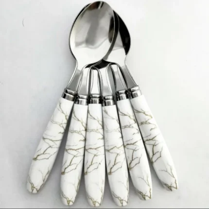 Stainless Steel Fork Spoon set Ceramic Desing With Plastic Handel ( 6 Pcs set) - Image 2