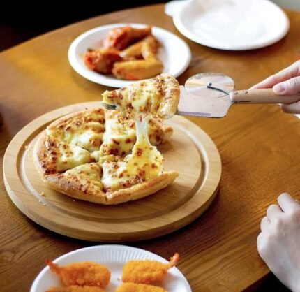 Stainless Steel Pizza Slicer Server Clip with wood handle 3 in 1 for Pizza Pies Bread - Image 6