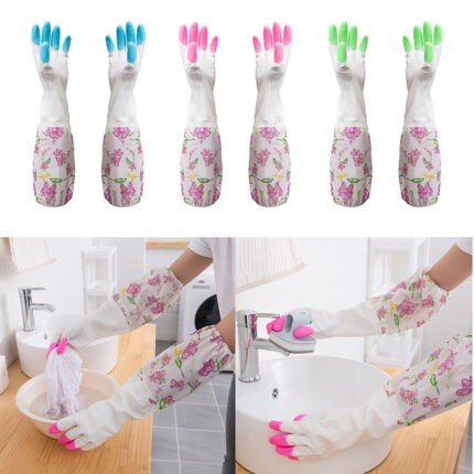 Dishwash with High-Quality Silicon Dishwashing Kitchen Hand Gloves