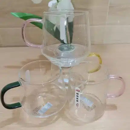 plain style Glass Cup Coffee Cup With Handle . - Image 2