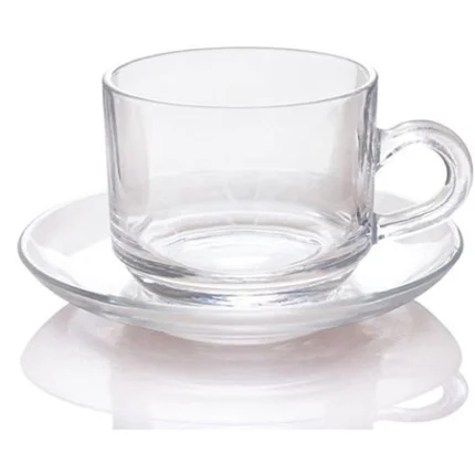 Crystal Clear Glass Tea Cup Set with Saucers - Image 3