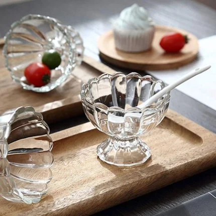 Crystal Clear Glass Ice Cream/Dessert Bowl Set - Image 2