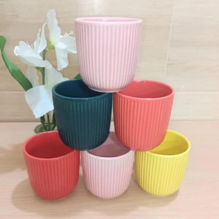 Ramkin Ceramic Coffee Mug Light Red, Yellow, pink, blue .