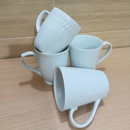 300ml, white embossed porcelain cute mug.