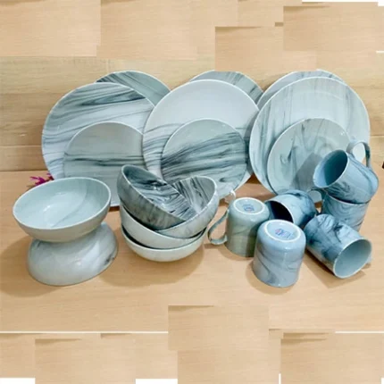 24 pcs black marble exclusive dinner set ceramic - Image 2