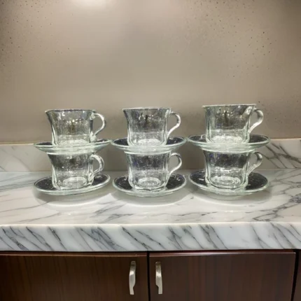 Glass design tea cup set with soucer - Image 2