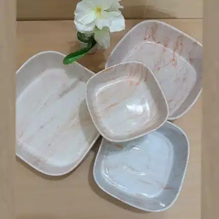 white marbel square serving dish