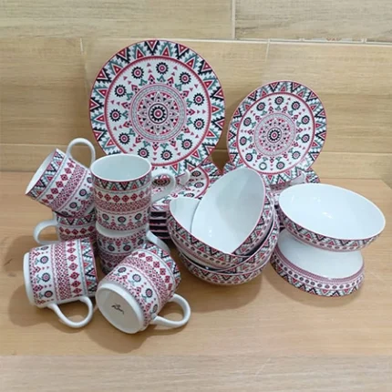24 PCS red nakshi dinner set