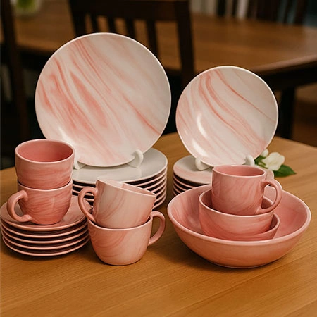 d 27 Pieces Pink Marble Design Dinner Set - Image 1