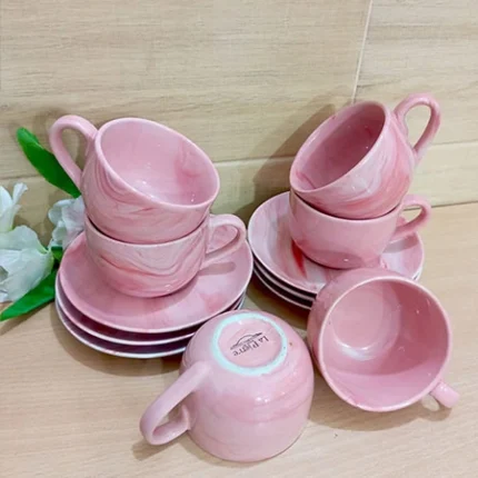 27 Pieces Pink Marble Design Dinner Set - Image 7