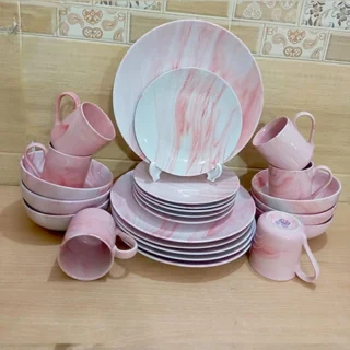 24 pcs pink marble exclusive dinner set ceramic