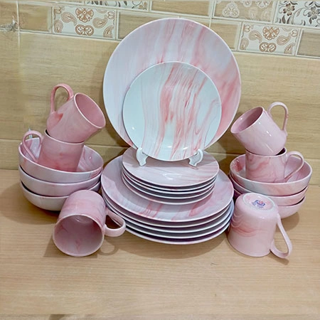 24 pcs pink marble exclusive dinner set ceramic - Image 1