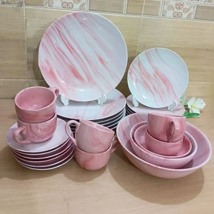 27 Pieces Pink Marble Design Dinner Set - Image 8