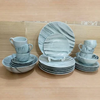 27 Pieces Black  Marble Design Dinner Set - Image 2