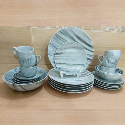 27 Pieces Black  Marble Design Dinner Set - Image 2