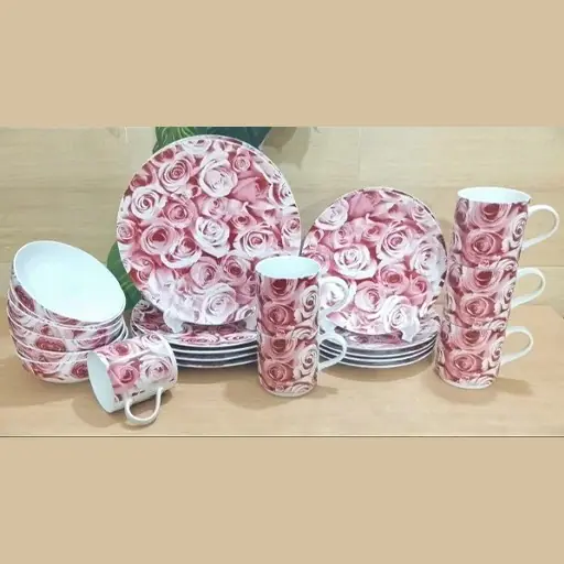 24 pcs red  rose  ceramic dinner set - Image 1