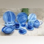 28 pcs blue marble dinner set