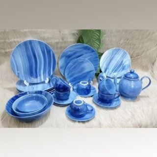 28 pcs blue marble dinner set