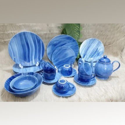 28 pcs blue marble dinner set