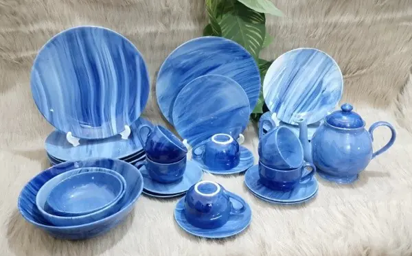 28 pcs blue marble dinner set - Image 2