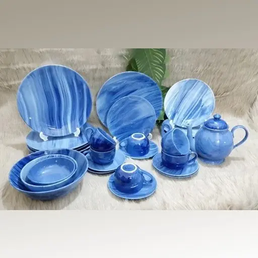 28 pcs blue marble dinner set - Image 1