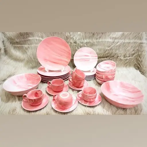 32 pcs pink marble dinner set - Image 1